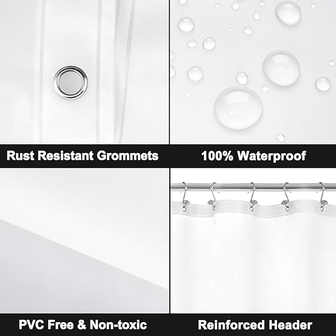 Barossa Design 48" x 72" Frosted Stall Shower Curtain Liner with 3 Magnets - Waterproof PEVA Shower Liner for Small Bathroom Stall, PVC Free, Metal Grommets - Frost, 48x72