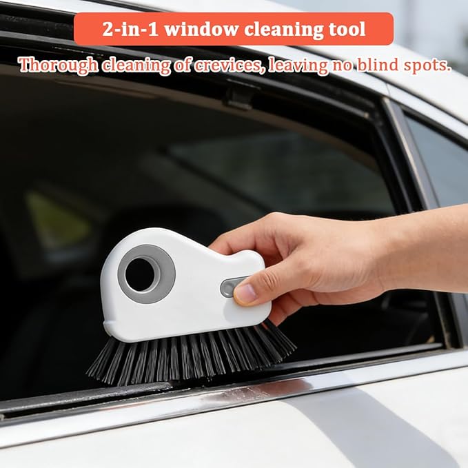 2PCS Car 2 in 1 Groove Cleaning Brush, Multifunctional Vehicle Window Track Cleaner Tool with Hidden Scraper, Auto Crevice Gap Grout Scrub Brush for Sliding Door Track, Universal Fit (Gray)