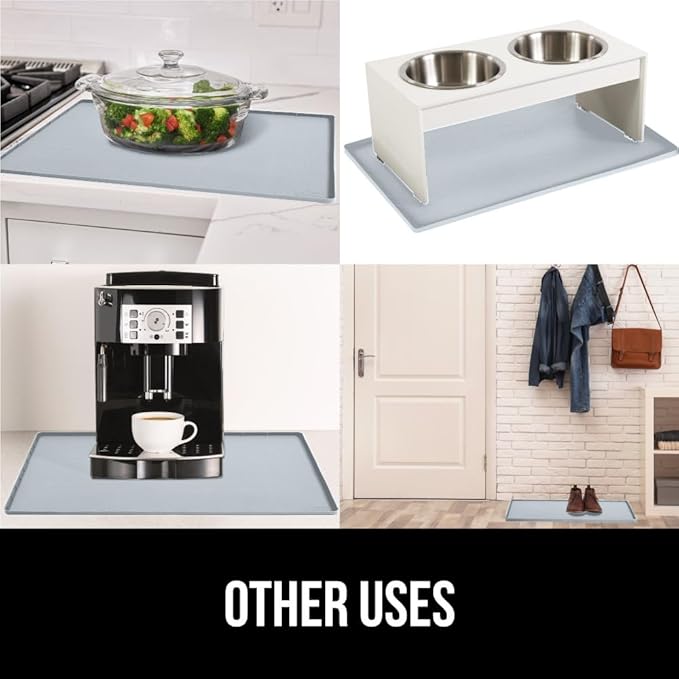 GORILLA GRIP Waterproof Silicone Under Sink Mat with Raised Lip for Kitchen and Bathroom, 31 x 22 in, Cabinet Shelf Liner Stay in Place Mats Dishwasher Safe Drawer Liner, Organizer Tray, Light Grey