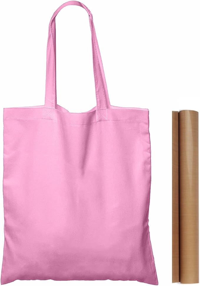 NPBAG 1 Pack 15'' X 16'' Baby Pink Cotton Tote Bag, Lightweight Blank Bulk Cloth Bag with 1pc of PTFE Teflon Sheet