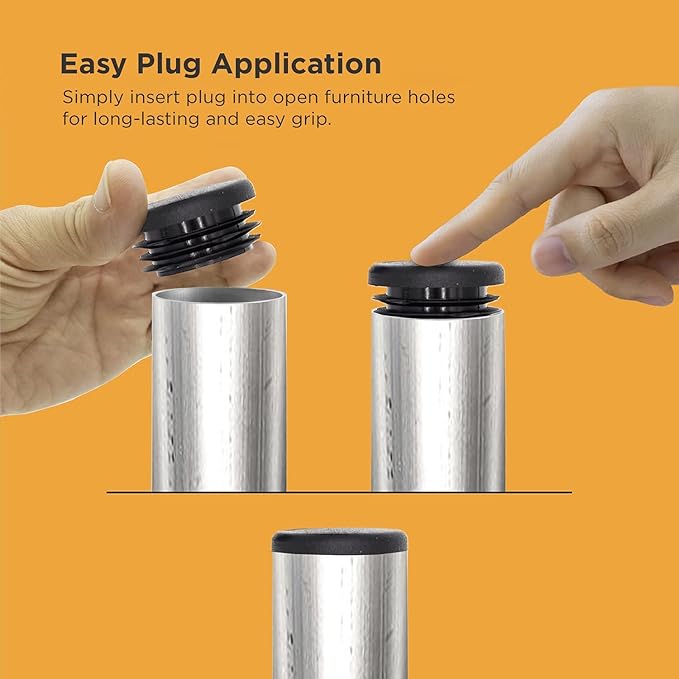 Prescott Plastics 1" (25.4mm) Outer Diameter Ribbed Plastic Hole Plugs, Round Black Metal Tubing End Caps, StrongFurniture Leg Inserts, Impact & Weather Resistant, Made in The USA - 4 Pack