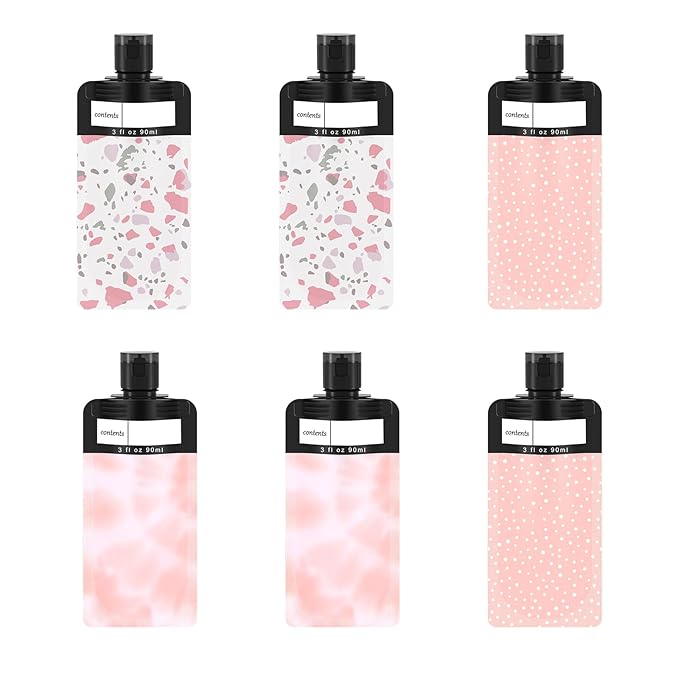 6 Pack Travel Pouches for Liquid Toiletries, TSA Approved Travel Squeeze Pouches, Refillable Squeeze Pouches, Leakproof Travel Containers for Toiletries (pink)
