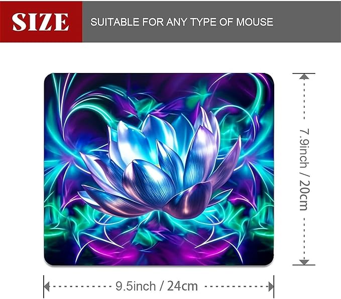 Square Mouse Pad Blue-Purple Lotus, Personalized Premium-Textured Custom Mouse Mat Design, Washable Mousepad Cloth, Non-Slip Rubber Base Computer Mouse Pads for Wireless Mouse