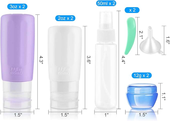 Travel Bottles Kit, TSA Approved Leak Proof Portable Toiletry Containers Set, Clear PET Flight Size Cosmetic Containers for Lotion, Shampoo, Conditioner Bottles with Toiletry Bag（Multiple colors）