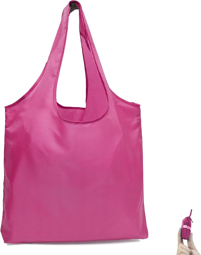 BeeGreen Pink Red Ultimate Travel Tote Bag - Reusable Grocery Shopping Bag - Foldable Compact Portable Lightweight Duffle Bags