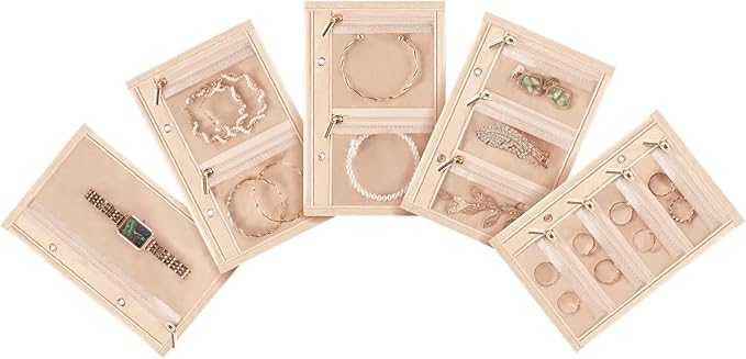 Lolalet Travel Jewelry Pouch, Clear Zipper Velvet Pocket Organizer Storage Bag for Rings Earrings Bracelet Necklace -5 Pcs