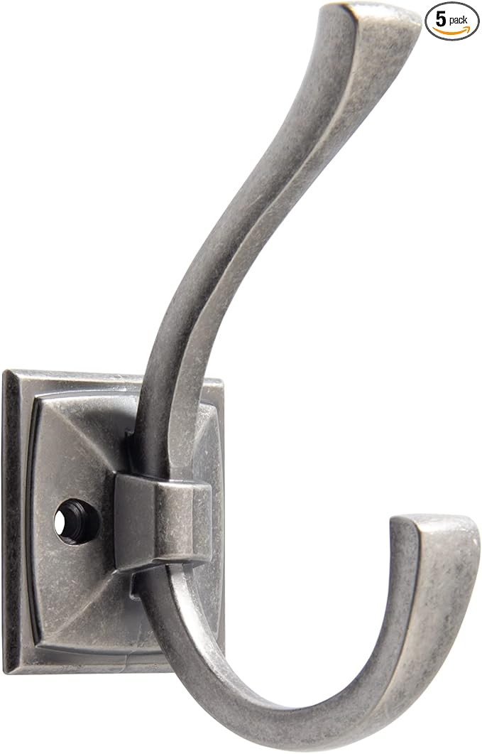 TUNNY 5 Pack Antique Design Wall Hanging Coat Hook - Matte Antique Nickel Coat Hook Towel Hook for Entry Shoe Cabinet, Wardrobe Bathroom Bedroom Furniture Hardware