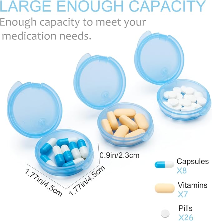 Small Pill Case for Purse Pocket (6 Pack), Double-Layer Pill Box, Portable Medicine Organizer Travel Pillbox, Cute Pill Container Holder,Multifunctional Mini Storage Box (Blue)