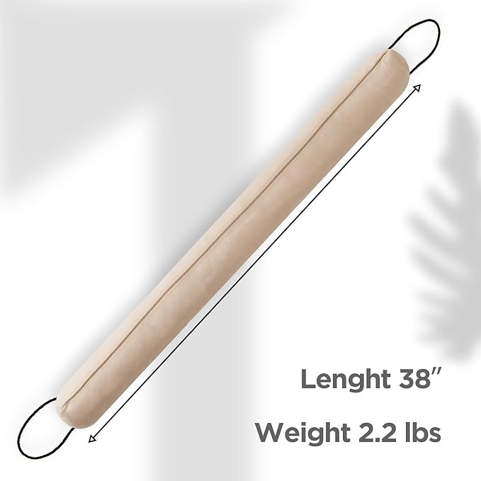 Sunolga 2 Packs 38 Inches 2.2LB Weighted Door Draft Stopper Filled with Glass Beads & Cotton, Removable Machine Washable Sound Proof Under Door Draft Blocker with Anti-Abrasion Bottom for Door, Beige