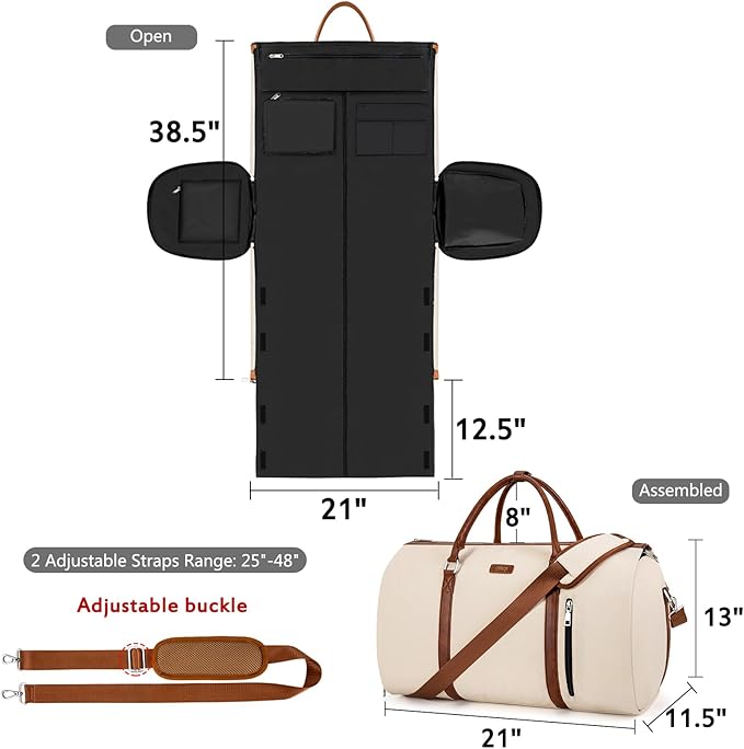 Convertible 2-in-1 Garment Bags for Travel, 50L Carry On Garment Duffle Bag With Shoe Compartment Large Weekender Bag for Women Men Hanging Suitcase Suit Travel Duffel Overnight Bags