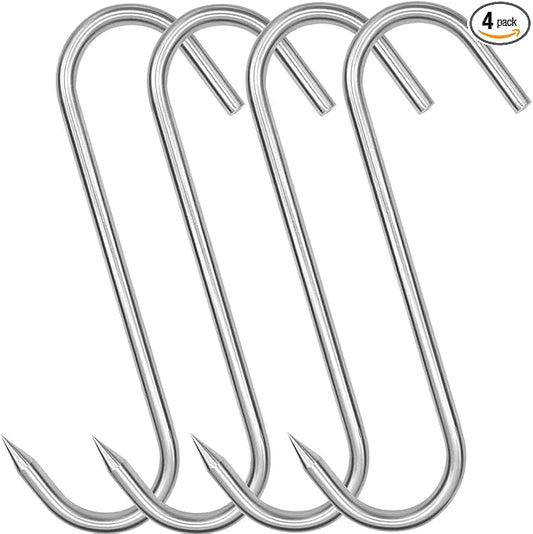 10 Inch Meat Hook, Heavy Duty 10mm S-Hooks Stainless Steel Meat Processing Butcher Hooks (10mm10inch)