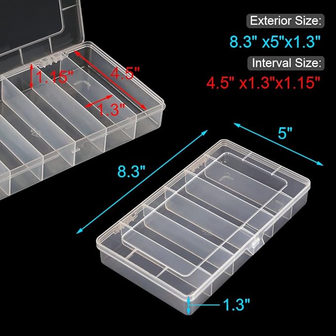 2 Pack 6 Grids Tackle Box Organizer Mascara Brushes Container Fishing Tackle Tray Box Plastic Storage Organizer Container for Crafts, Beads Earrings, Screws, Nail, Pins