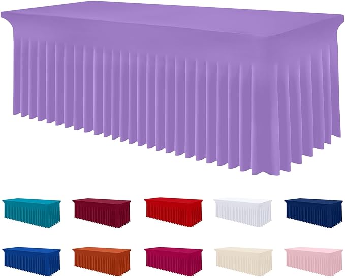 Smiry Spandex Tablecloth, Elastic Fitted Stretch Tablecloth for 8FT Rectangle Tables, Waterproof Washable Table Cover Skirt for Outdoor, Wedding, Banquet & Parties (Lavender, 96Lx30Wx30H Inch)