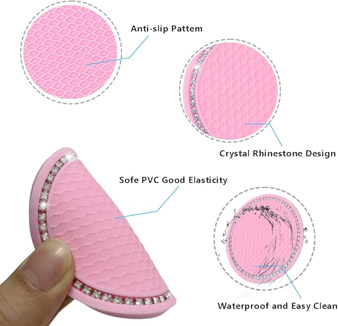 Car Coasters for Cup Holders, 2.75 Inch Auto Cup Holder Insert Coasters Silicone Anti-Slip Crystal Rhinestone Cute Drink Car Cup Mat, 4PCS Bling Car Accessories for Women & Lady (Pink)
