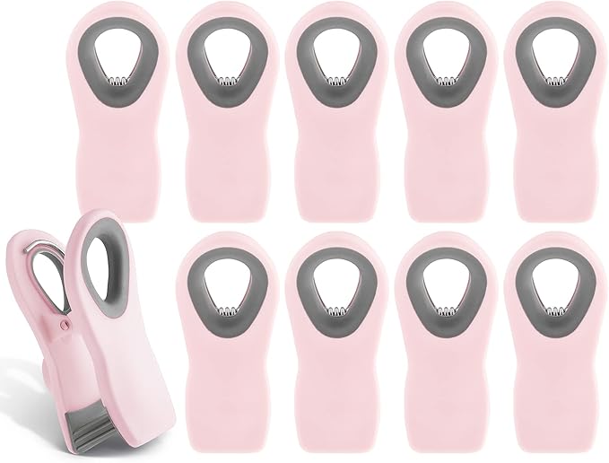 COOK WITH COLOR Bag Clips with Magnet- Food Clips, Chip Clips, Bag Clips for Food Storage with Airtight Seal Grip for Bread Bags, Snack Bags and Food Bags (Pink, Pack of 10)