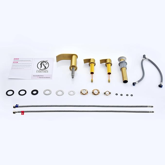 Ultimate Unicorn 8 inch Bathroom Faucet Brushed Gold, Waterfall Bathroom Faucet with Metal Pop-up Sink Drain Stopper and 2 Supply Hoses,2 Handle Widespread Faucets for Vanity Sink 3 Holes