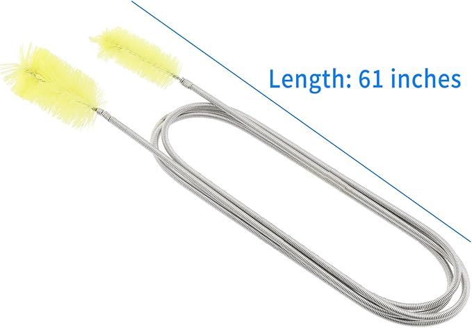 Flexible Drain Cleaning Brush (61" Long) for Drains, Bottles, Bathroom Sink, Bathtub, Shower, and Kitchen Sink, Heavy-Duty Double Ended Nylon with Elastic Hose, Includes 2 Tube Cleaning Brushes