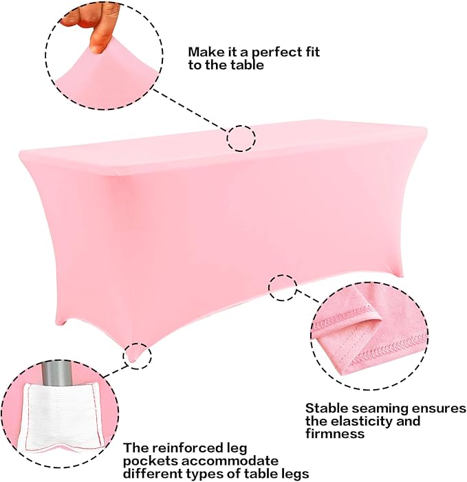 IVAPUPU 2 Pack 4FT Table Cloth for Rectangular Fitted Events Stretch Pink Table Covers Washable Table Cover Spandex Tablecloth Table Protector for Party, Wedding, Cocktail, Banquet, Festival