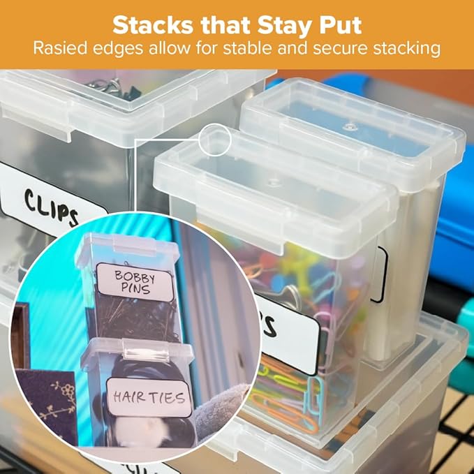 Bostitch Konnect Storage Containers with Lids, Organizer, Clear Plastic Box, Stackable Nesting Bins, Small, 2 Pack