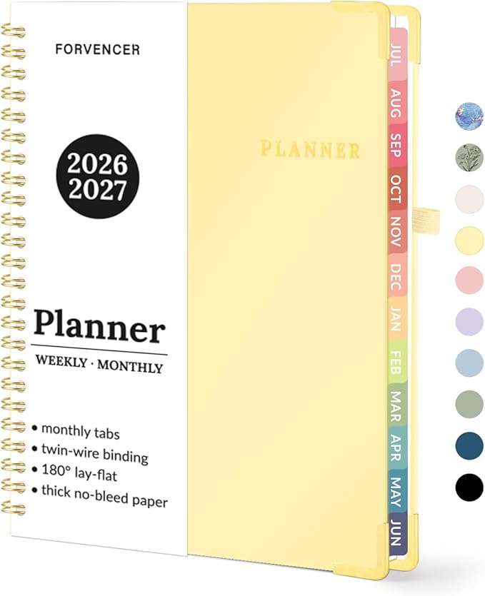 Forvencer Academic Planner 2026-2027, July 2026-June 2027 Weekly & Monthly Hardcover Calendar Planner, 6" X 8", Daily Agenda Book, School Office Notebook College Teacher Organizer A5, Tender Yellow
