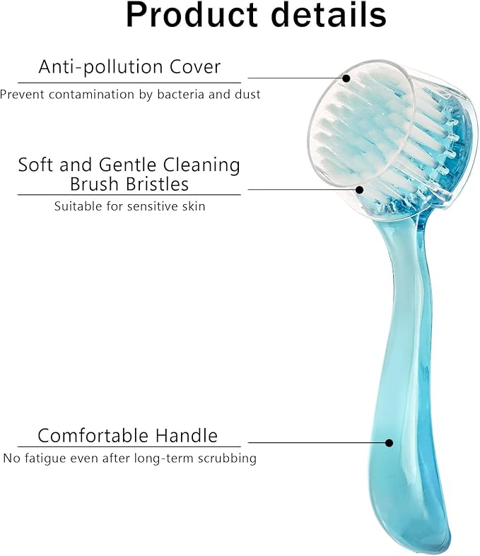 3 Pcs Facial Cleansing Brush, Manual Face Brushes for Cleansing and Exfoliating, Face Scrubber to Massage, Deep Pore Exfoliation, Makeup Remove and Skin Care with Soft Bristles, Clear Blue