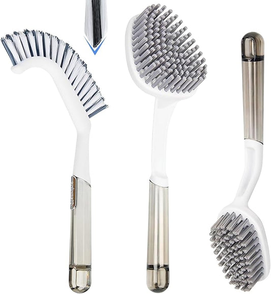 3 Pack Shower Scrub Brush Set – Heavy-Duty Scrub Brushes for Cleaning with Long Handle, Stiff Bristles Grout Brush, Shower Scrubber for Bathroom, Bathtub, Kitchen, Tile, Floor, Grout, Sink & Carpet
