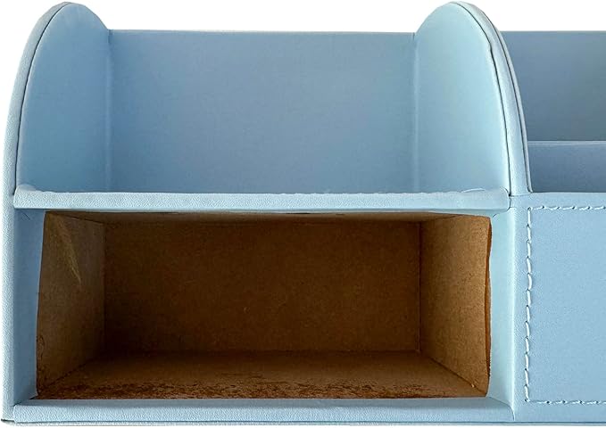 UnionBasic Desk Organizer - Multifunctional Leather Desktop Pen Holder Storage Box - Business Card/Pen/Pencil/Mobile Phone/Stationery Holder, Blue