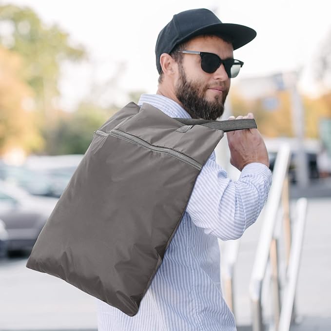 2 Pcs Travel Laundry Bags Waterproof with Handle Dirty Clothes Bag for Traveling Hanging Laundry Hamper with Two Zippered Pockets Washable Reusable for Sports Home Travel College Dorm (Pink, Gray)