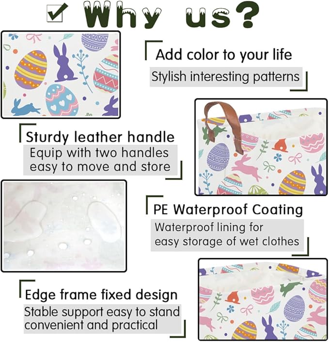 FXOLCSHE Rectangular Easter basket,Nursery Hamper,Collapsible waterproof baby toy storage box for Kids,Toy Organizer,Home Decor,Gift Baskets(Cute egg)