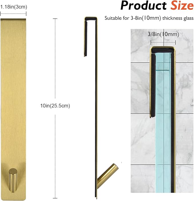 Kontoyo 10 Inch Extended Over Door Hooks, Stainless Steel Towel Hooks, Heavy Duty Rack Hooks for Robe, Towel - 4 Pack - Gold