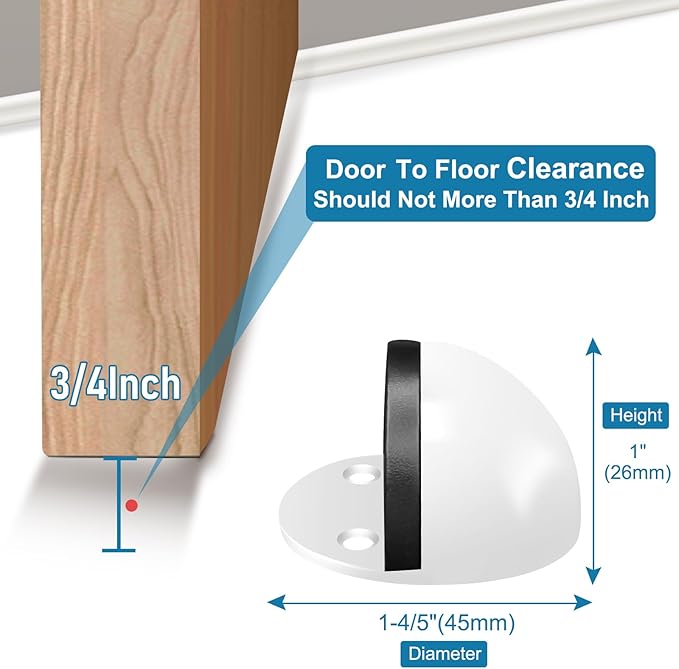 10 Pack Door Stoppers Adhesive Floor Mounted Door Stop No Drill with Rubber Door Bumper, Stainless Steel Door Stop for Floor, White