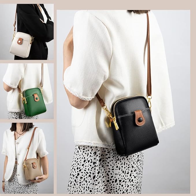 Mudono Small Crossbody Bag for Women Genuine Leather Cell Phone Purse Lightweight Shoulder Bag Vintage Daily Wallet Bag