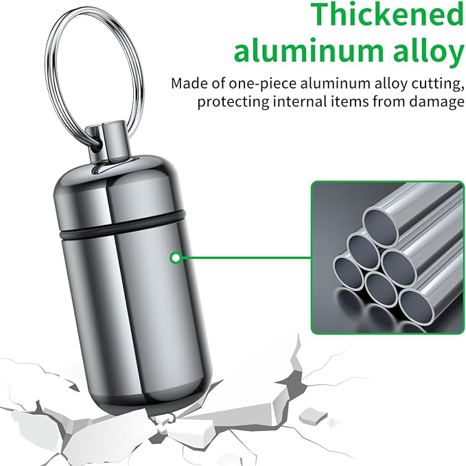 3 Pack Small Pill Box, Airtight Aluminum Alloy Pill Organizer Travel Pill Case for Purse Portable Medicine Box Bottle for Medication, Fish Oil, Supplements Storage