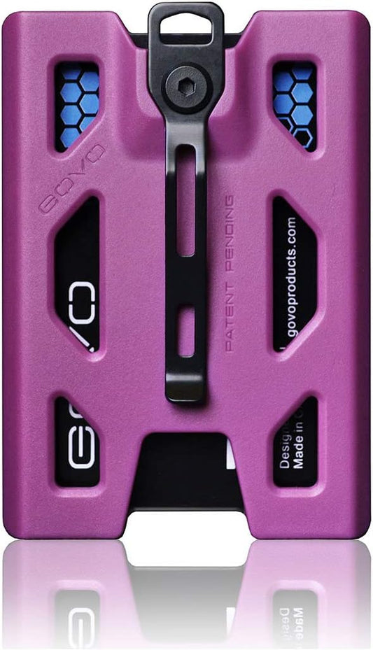 GOVO T4 Badge Holder/Wallet - Durable Polycarbonate ID/Credit Card Holder with Metal Clip and 4 Cards Slot (Holds 1 to 4 Cards) (Purple)