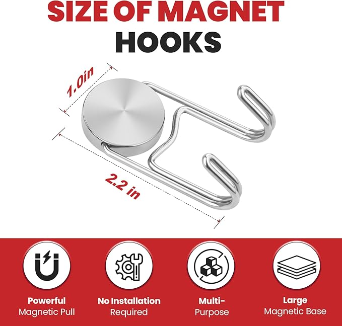 Magnetic Hooks 50Lbs+ 2026 Cruise Essentials Magnet Hook Heavy Duty Magnets Swivel Hanging Hooks for Refrigerator Grill Toolbox Cabins Outdoor 4 Pack（Silver）