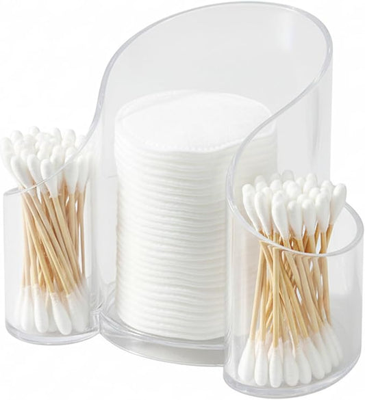 Qtip Holder & Cotton Pad Holder – Clear Open Bathroom Organizer for Vanity Accessories, Small Countertop Storage Box, Cotton Round Dispenser for Dorm & Travel