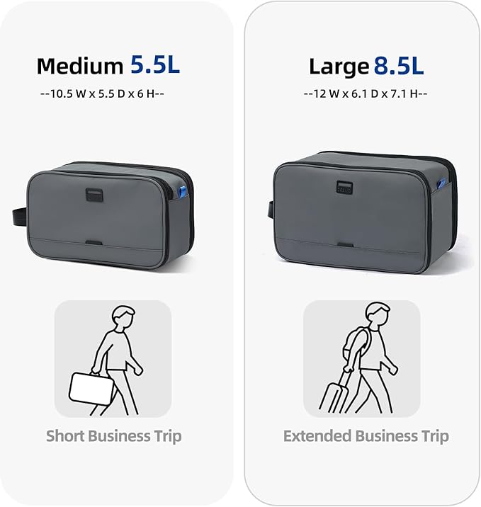 ZEEMO Travel Toiletry Bag for Men, Medium Water-Resistant Double-Sided Full-Open Dopp Kit, Versatile Organizer for Shower and Hygiene Accessories, Bathroom Essentials, Cosmetics, Large, Grey