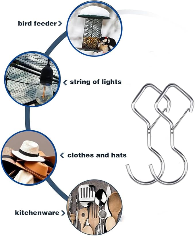 Anti Drop Hooks S Hooks 12 Pack Silver Metal Diamond S Shelf Clips for Hanging Closet Plants Pots Pans Kitchen