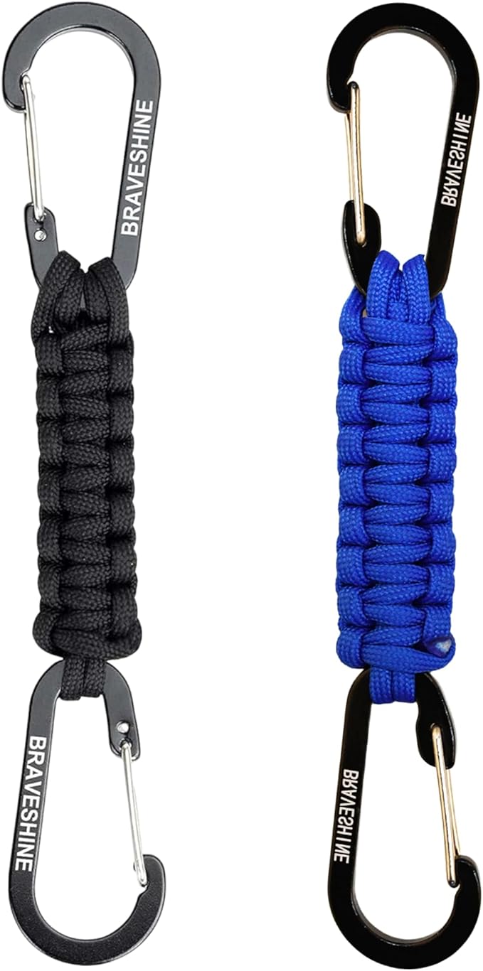 BRAVESHINE Paracord Keychain Carabiner Clip, D-Ring Lanyard Hanger Stroller Hook for Water Bottle, Key, Backpacks, Men, Women