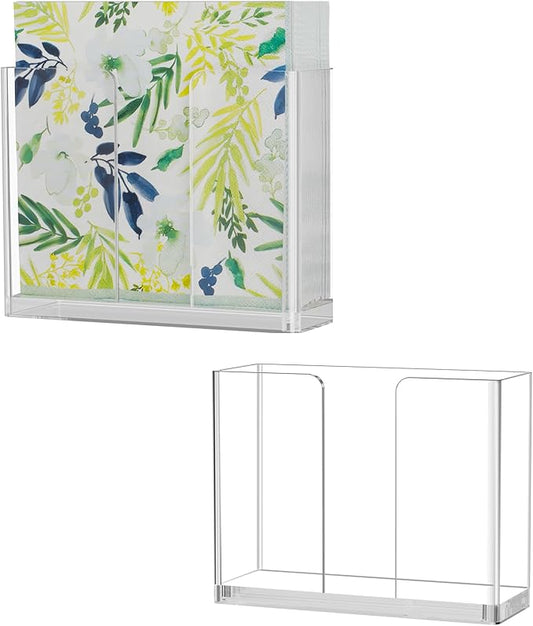 2 Pack Acrylic Napkin Holder, Clear Upright Napkin Dispenser with Non-Slip Pads, Disposable Paper Hand Towel Holder for Dinner Kitchen Restaurant Party