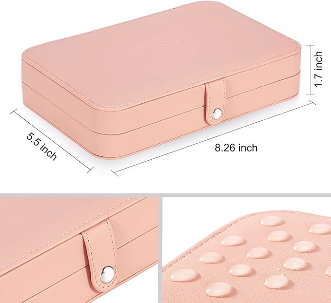 LANDICI Small Jewelry Box for Women Girls, PU Leather Travel Jewelry Case, Portable Jewelry Organizer Storage Holder Display for Ring Earrings Necklace Bracelet Bangle Men Kids Gift, Pink