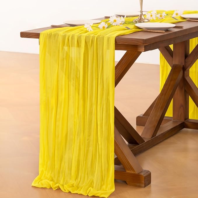 Socomi 6pcs Yellow Cheesecloth Table Runner Boho Rustic Gauze 120 inch 10FT Cheese Cloth Sheer Runner for Wedding Party Baby Shower Birthday Home Decor