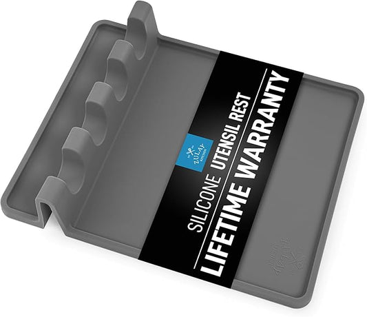 Zulay Kitchen Extra Large Silicone Utensil Rest with Drip Pad for Multiple Utensils - BPA-Free Heat-Resistant Spoon Rest & Spoon Holder for Stove Top - Kitchen Utensil Holder for Spoon - Gray