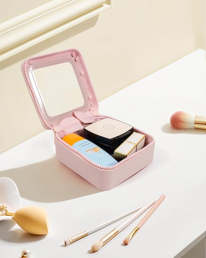 Small Clear Makeup Bag for Women, Mini Silicone Travel Cosmetic Case Waterproof Clear Make Up Pouch Purse with Zipper Cute Toiletry Bags for Traveling Car Organizer Mini Travel Essentials (Pink)