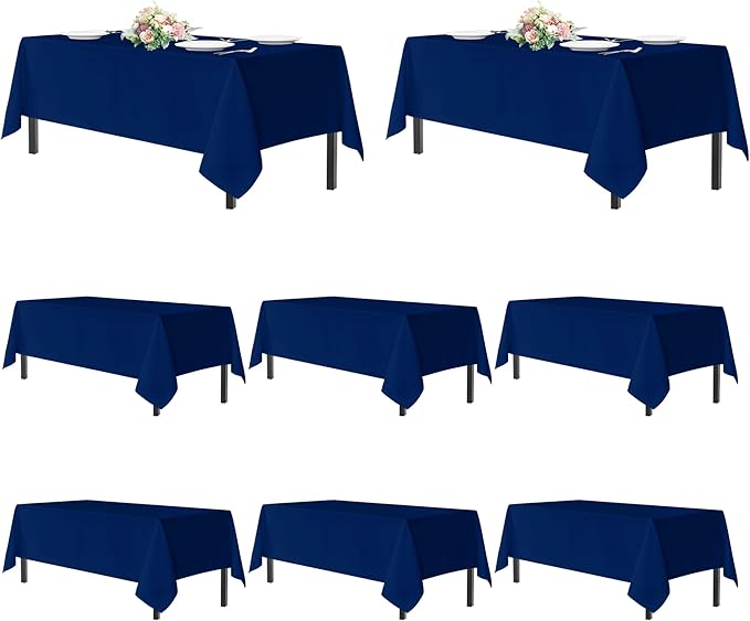 sancua Navy Blue Tablecloths for 6 Foot Rectangle Tables, 8 Pack - Washable Polyester Fabric Table Cloth for Wedding Party, Birthday, Banquet Reception, 54x108 Inch