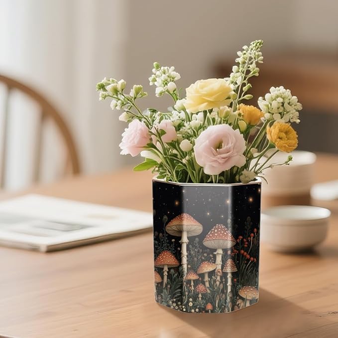 WAVEYU Pen Holder, Pencil Cup for Desk, Cute Desk Organizer, Durable Ceramic Decorative Makeup Brush Desktop Accessories, Stylish Stationery for Office, Home, Cute Mushroom Pattern