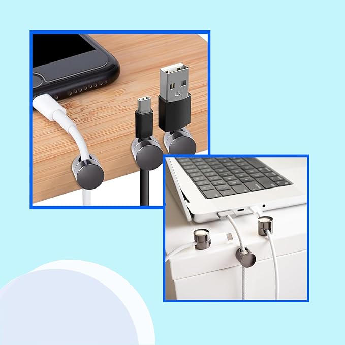 3 Sets Charger Cord Holder, Glossy Black Metal Adhesive Cable Management Clips,Adjustable Cable Anchor Holders,Wire Organizer for Desk, Wall, Home, Office