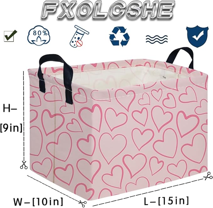 Rectangular Pink Valentine's Day Gift Basket,nursery basket,Pink girls gift baskets,kids toy storage Bin, Love Heart Room Decor for Home,Shelf Baskets(Happy Love)