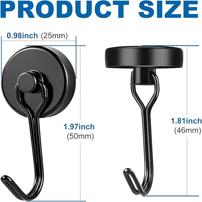 E BAVITE Magnetic Hooks, 80lbs+ Magnet Hook 2026 Cruise Cabin Ship Essentials Heavy Duty Strong Magnets Refrigerator Fridge Hanging for Classroom Beach Vacation Kitchen Grills Home 6pcs (Black)