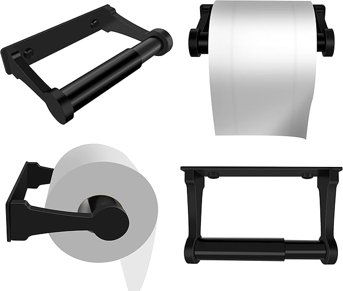 D&Joy Bathroom Toilet Paper Holder, Matte Black Wall Mount Toilet Paper Roll Holder with Spring Loaded Roller, Aluminum Self-Adhesive Toilet Tissue Holder 5-inch TP Holder for Bathroom Kitchen